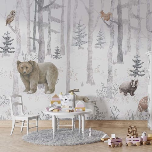 Papel de parede em tecido não tecido - ENCHANT&Eacute; - Kam et Leon - vinílico / padrão de animais / com natureza