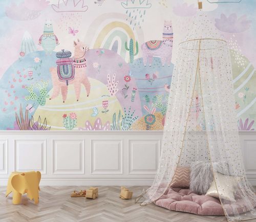 Papel de parede contemporâneo - Jardin Po&eacute;tique des Lamas - Kam et Leon - em cartão / vinílico / listrado