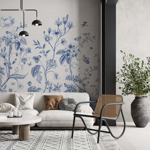 Papel de parede em tecido não tecido - Kam et Leon - vinílico / floral / efeito papel de parede