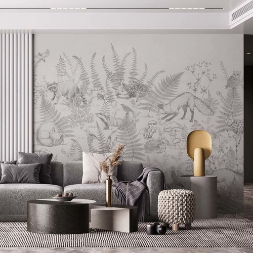 Papel de parede contemporâneo - SOUS-BOIS ENCHANT&Eacute; - Kam et Leon - em tecido não tecido / vinílico / padrão de animais