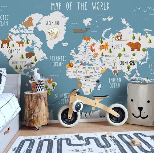 Papel de parede contemporâneo - Kam et Leon - vinílico / motivo infantil / mapa