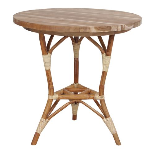 Mesa de jantar contemporânea - PARADISE - MisterWils - em teca / com base em ratã / redonda