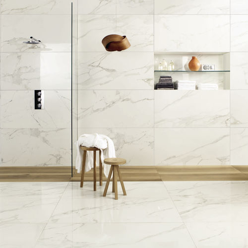 Placas de revestimento efeito de mármore - CALACATTA ORO - CERAMICHE CAESAR - em grés porcelanato / polida / fosca