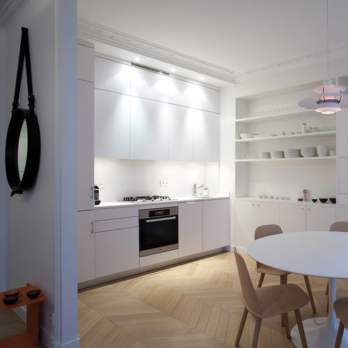 Cozinha contemporânea - ALIZÉ BLANC PUR - PYRAM INDUSTRIES - em laminado / em L / escondida