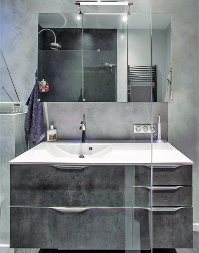 Gabinete de banheiro suspenso - FUTURA : BETON FONCÉ - PYRAM INDUSTRIES - laminado / contemporâneo / com gavetas
