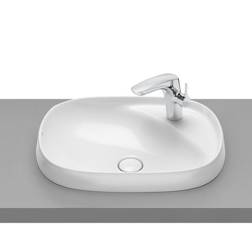 Cuba de semiencaixe - BEYOND - ROCA - em porcelana / oval / contemporânea