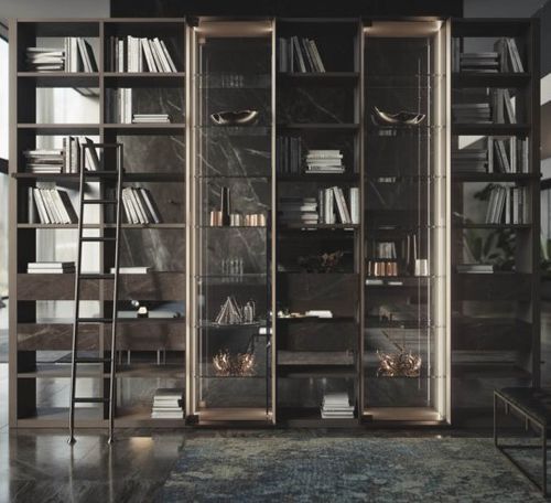Livreiro para separação de ambientes - METROPOLIS - Tisettanta - contemporâneo / em madeira / com iluminação embutida