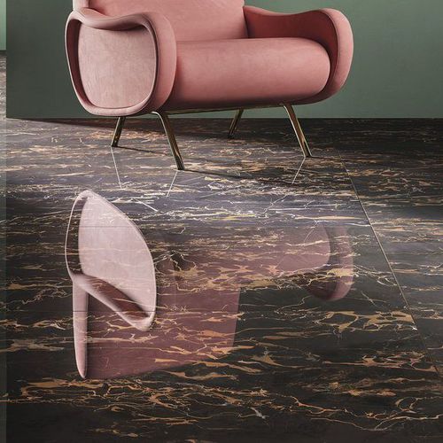 Placas de revestimento em grés porcelanato - MARBLE LAB : NERO PORTORO - Fiandre - brilhante / para ambiente interno / para piso