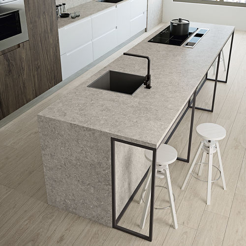 Tampo de bancada em grés porcelanato - COVERLAM TOP BLUE STONE - GRESPANIA CERAMICA - cinza / preto / com acabamento fosco