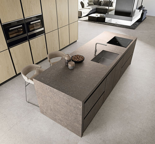 Tampo de bancada em grés porcelanato - COVERLAM TOP PORFIDO - GRESPANIA CERAMICA - para ambiente externo / cor areia / marrom