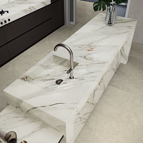 Tampo de bancada em grés porcelanato - COVERLAM TOP CORINTO - GRESPANIA CERAMICA - para cozinha / branco / com acabamento fosco