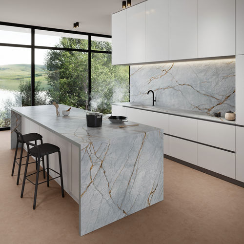 Tampo de bancada em grés porcelanato - COVERLAM TOP BLUE ROMA - GRESPANIA CERAMICA - da linha comercial / para ambiente externo / cinza