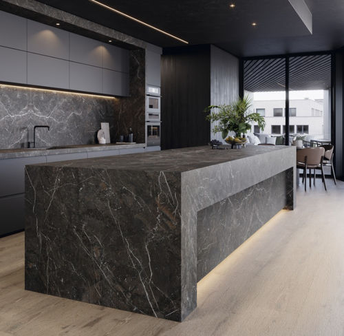 Tampo de bancada em grés porcelanato - BRECCIA IMPERIALE - GRESPANIA CERAMICA - preto / liso / de borda reta