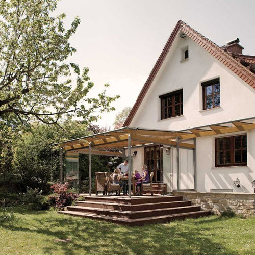 Pérgola apoiada em parede - SDL AURA - SOLARLUX - em madeira / em alumínio / com cobertura de vidro