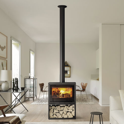 Salamandra a lenha - STEEL CASE - MCZ - 5 kW–10 kW / de instalação livre / contemporânea
