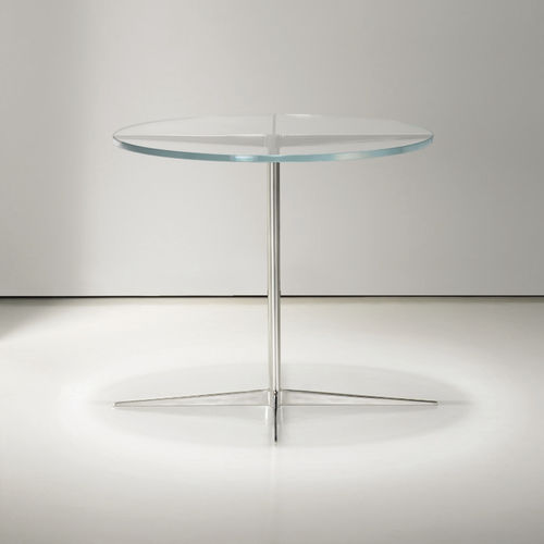 Mesa lateral contemporânea - FACET - BERNHARD design - em aço inoxidável / em vidro temperado / com base em aço inoxidável polido