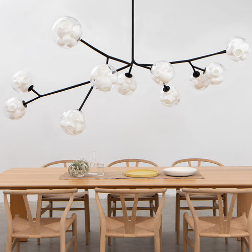 Lustre contemporâneo - 38V Series - BOCCI - em vidro soprado / em aço inoxidável / para 5 lâmpadas