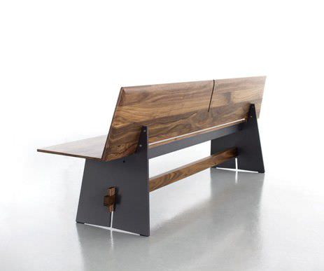 Banco de jardim contemporâneo - TENSION - Conmoto - em teca / em HPL / com encosto