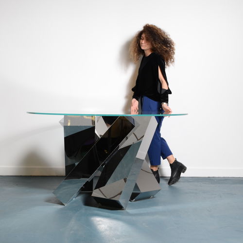 Mesa contemporânea - Megalith - Duffy London - em vidro / com base em aço inoxidável polido / com base de aço revestido a pó