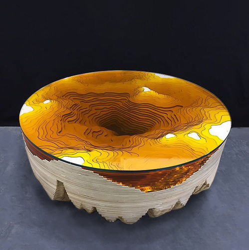 Mesa de centro contemporânea - Abyss Horizon: Amber - Duffy London - em vidro / com base em madeira / redonda