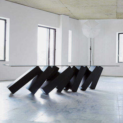 Mesa de jantar de design original - MEGALITH - Duffy London - em vidro / em aço inoxidável polido / retangular