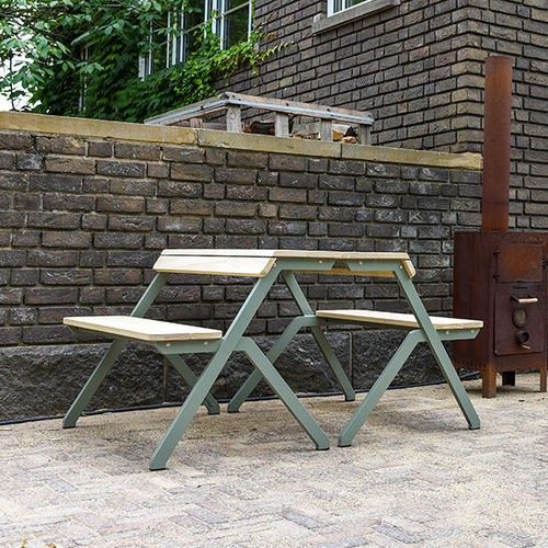 Conjunto de mesa e bancos contemporâneo - THE TABLEBENCH - dutchtub - em lariço / em aço galvanizado / em aço revestido a pó