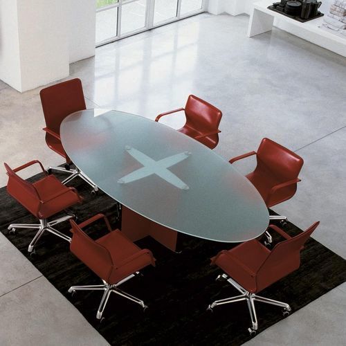 Mesa de reunião contemporânea - VALEO - ENRICO PELLIZZONI - em vidro fosco / em vidro fumê / em cristal