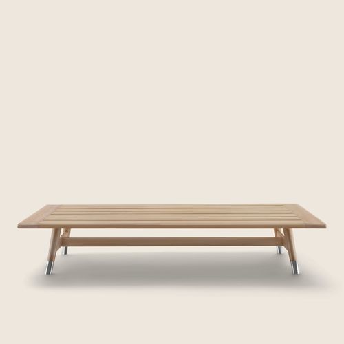 Mesa de centro contemporânea - DESCO - FLEXFORM - em iroko / em pedra / com base em madeira maciça