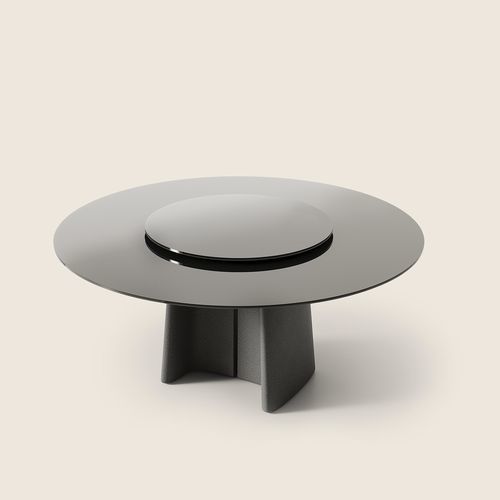 Mesa de centro moderna - TARA - FLEXFORM - com folheado de madeira / com base em concreto reforçado com fibras / redonda