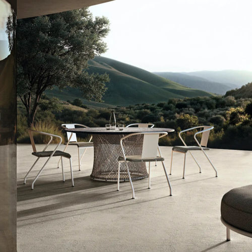 Mesa de jantar contemporânea - OASIS - FLEXFORM - em vidro / com base metálica / com base em aço inoxidável