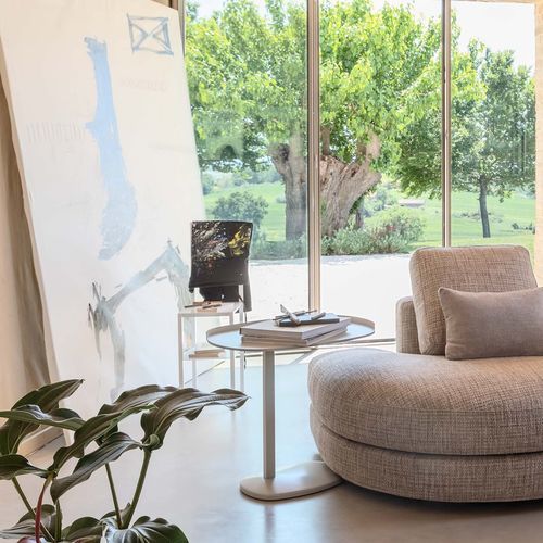 Mesa lateral contemporânea - VICTORIA - Flou - metálica / com base em madeira / oval