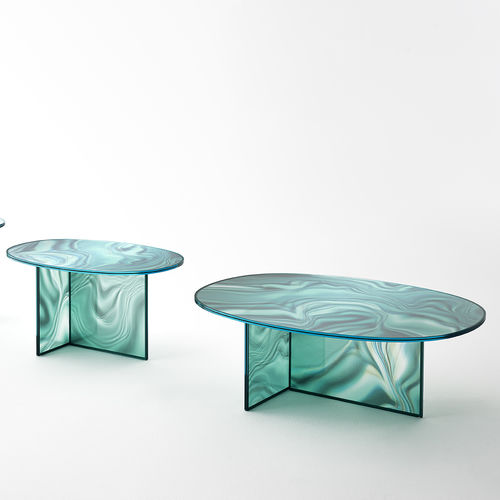 Mesa de centro contemporânea - LIQUEFY  - GLAS ITALIA - em cristal / retangular / redonda
