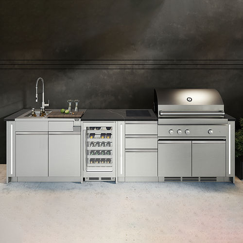 Cozinha para ambiente externo - DISTINCTION DIS-LIN-I9A - JULIEN - contemporânea / em aço inoxidável / com ilha