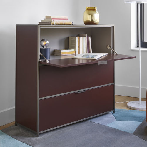 Escrivaninha contemporânea - DITA - Ligne Roset - em alumínio / em madeira laqueada / com compartimento de arrumação