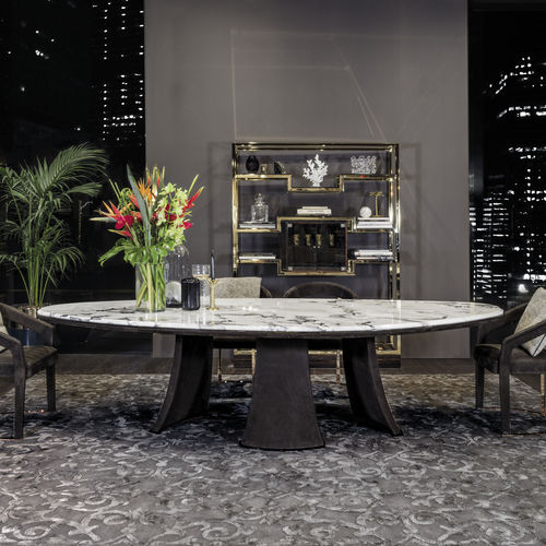 Mesa contemporânea - DAMIEN  - LONGHI S.p.a. - em mármore / com base em couro / retangular