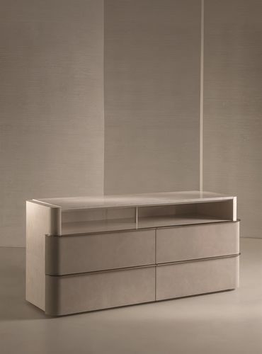 Cômoda contemporânea - SEAN - LONGHI S.p.a. - metálica / em couro / em madeira laqueada brilhante