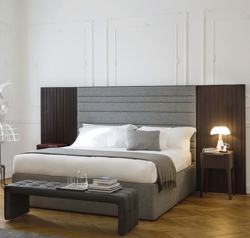 Cama de casal - BOHEME - Porada - contemporânea / estofada / com cabeceira estofada
