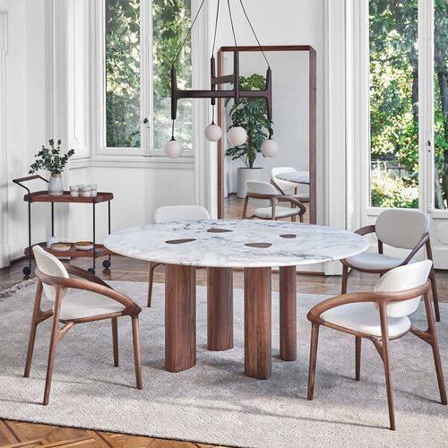 Mesa de jantar contemporânea - OSWOOD - Porada - em mármore / com base em nogueira / retangular