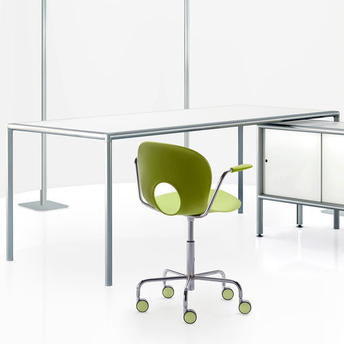 Mesa de reunião contemporânea - ENRICO X - REXITE - em cristal / com base em alumínio polido / retangular