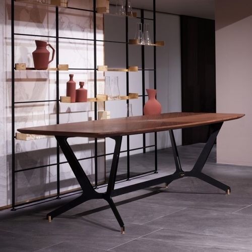 Mesa contemporânea - EFESTO - SCIC - em nogueira / com base em ferro / retangular