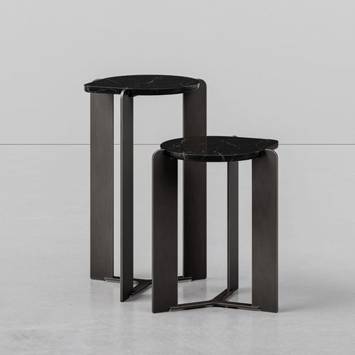 Mesa lateral contemporânea - D04 - Skram Furniture - em mármore / com base metálica / redonda