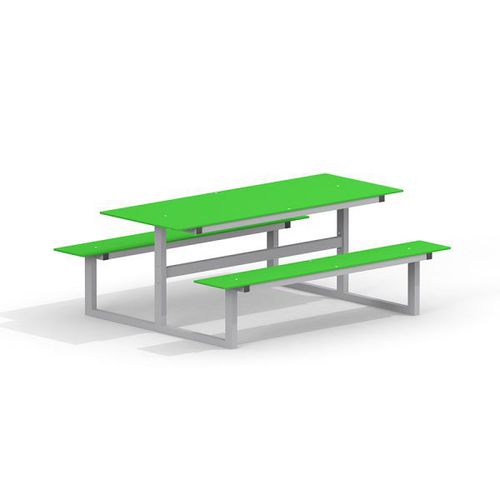 Conjunto de mesa e bancos em HPL - 14455     - Lars Laj - contemporâneo / em aço galvanizado / para ambiente externo