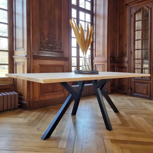 Mesa de jantar contemporânea - ÉTOILE  - Brût - em madeira de freixo / com base em aço termolacado / retangular