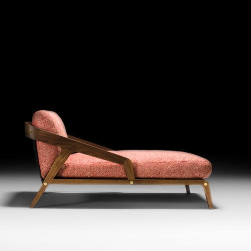 Chaise longue contemporânea - Frisè - Black Tie - em tecido / em couro / em nogueira