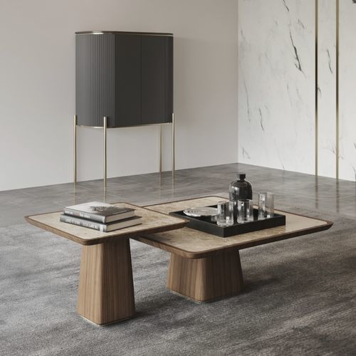 Mesa de centro contemporânea - billy - Ana Roque - em mármore / com base metálica / com base em madeira
