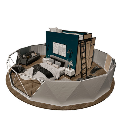 Cama de casal - Shelter Dome - contemporânea / estofada / com cabeceira