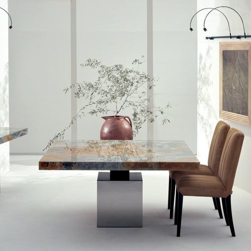 Mesa de jantar contemporânea - ATHENA - Stone International - em pedra natural / com base em aço inoxidável polido / retangular