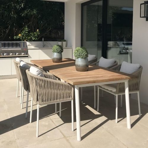 Mesa de jantar contemporânea - SIENNA - G&G Italia Designer Furniture - em teca / com base em alumínio / retangular