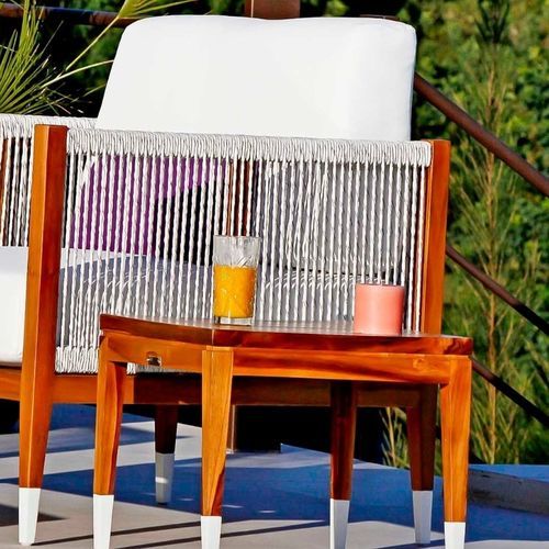 Mesa lateral contemporânea - AMALFI - G&G Italia Designer Furniture - em teca / com base em teca / quadrada