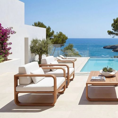 Poltrona contemporânea - BELLAVISTA - G&G Italia Designer Furniture - em tecido resistente à água / em teca / sob medida